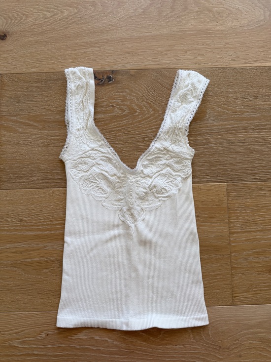 Free People Tops - Free People white Lace-Trim Ribbed Tank